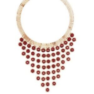 AREA STARS Womens Red Stone Gold Tone Bib Collar Statement Necklace NEW